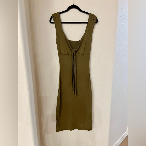 ANTHROPOLOGIE Tie-Front Midi Dress olive green - Picture 5 of 6